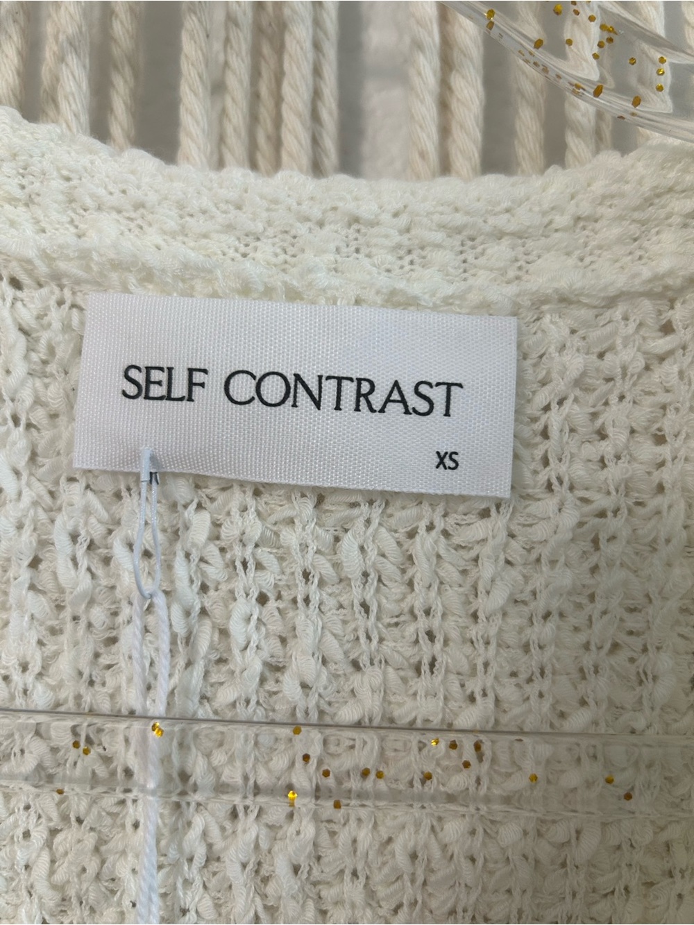 Self Contrast Ivory Textured Knit V-Neck Short Sleeve Sweater Top Lightweight XS - Picture 5 of 9